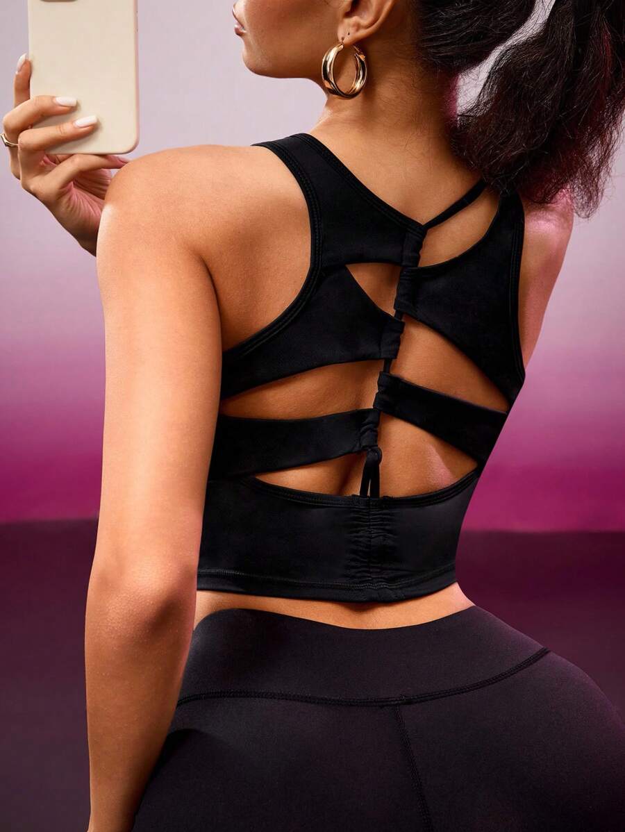 SHEIN Sports Women's Casual Sports Yoga Running Exercise T-Shirt - Black - View 1