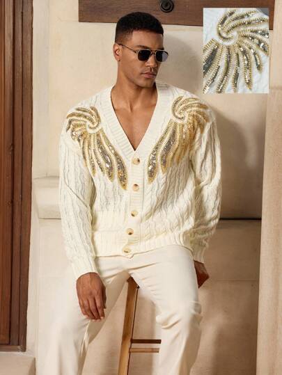 Manfinity CityGents Men's Autumn/Winter Fashion Sequin Decor Cardigan