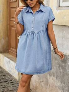 EMERY ROSE Denim Collar Dress For Women, Fashion Distressed Slimming - Light Wash - View 4