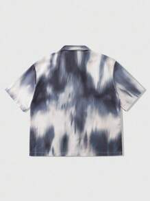 ROMWE MEN Street Life Men's Casual Splatter Paint Effect Short Sleeve Shirt, Street American Style