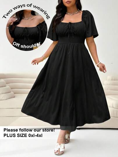 Solflare 大码女式黑色长袖连衣裙，春夏