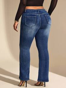 Hourglow Cardis.Ego Plus Size Front Button Pocket Simple Flare Jeans, Casual Everyday Wear, For Hourglass Body Shape - Dark Wash - View 2