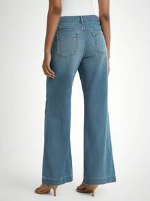 女式口袋喇叭休闲牛仔裤 - 中等水洗藍 - 查看 2