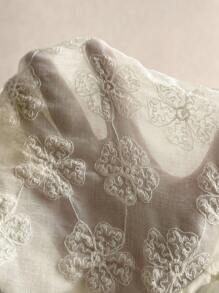 Elaquor Áo sơ mi tay dài thêu hoa thường ngày cho nữ cỡ lớn - Màu be - Xem 7