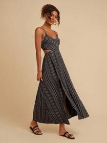 SHEIN VCAY Paisley Print Split Thigh Cami Dress