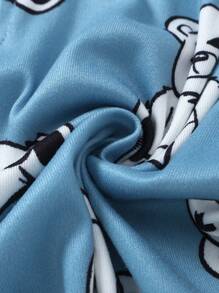 SHEIN Young Boy Bear Print Long Sleeve & Pants Flame Retardant Hooded Jumpsuit Bodysuit Loungewear - Multicolor - View 5