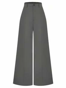 SHEIN Clasi Pantaloni casual a gamba ampia tinta unita di taglia curvy - Grigio Scuro - Visualizzare 1