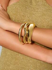 CUCCOO SZL 3 件金色粗手链套装女士防水手镯套装基本款设计叠层手链