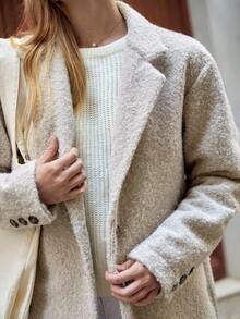 EURMUSE Women's Solid Soft Wool Button Front Elegant Coat - Beige - View 7