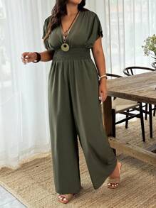 Weeklong Plus Size Casual Solid Color Short Sleeve Jumpsuit  BASICS