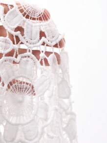 FRIFUL Women's White Solid Sheer Lace Overlay Loose Casual Dress, Versatile For Autumn Summer Women Dresses Sundress Maxi Dress - Beige - View 7