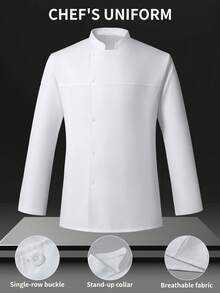Manfinity Homme 男士纯色立领长袖单排扣厨师衬衫厨师夹克男士立领男士男士白色厨师衬衫 - 白色 - 查看 1