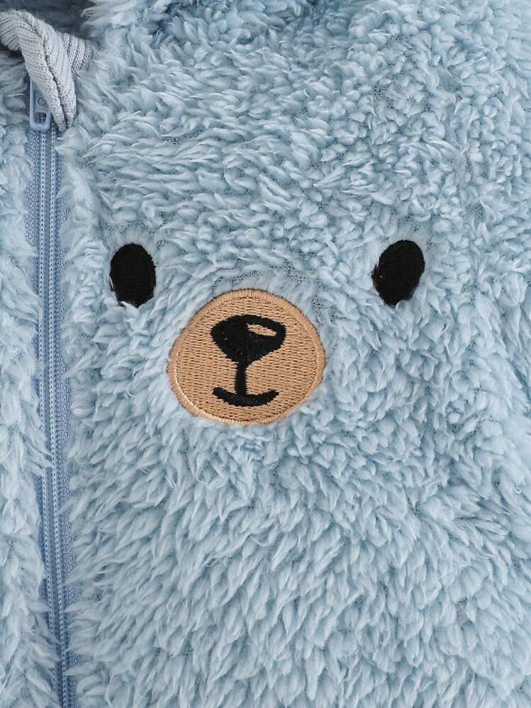 Cozy Pixies 男婴卡通熊图案耳朵连帽加厚连体衣 - 杏色 - 查看 7