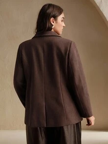 Anewsta بليزر نسائي طويل الأكمام من الجلد المدبوغ مع بطانة من الفليس، متعدد الجيوب، بتصميم أنيق وأنيق للأعمال والمناسبات الرسمية، مقاسات كبيرة