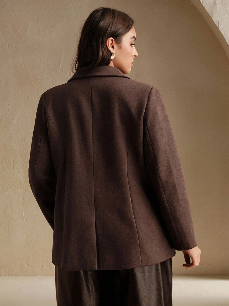 Women's Winter Long Sleeve Suede Fleece Multi-Pocket Vintage Elegant Business Formal Plus Size Blazer Jacket