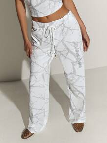 Athîral Calça feminina casual de perna reta com estampa de galhos, ideal para usar em casa, para o dia a dia, para a volta às aulas e para o outono. - Damasco - View 4