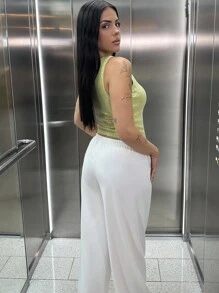 Lucia Bellido Pantaloni largi, tricotați, albi, moi, pentru casă - alb - Vizualizare 1