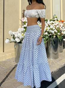 SHEIN EZwear 女士全身印花长裙，休闲度假风格 - 彩色 - 查看 3