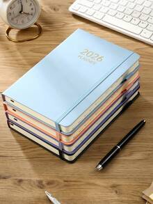 SHEIN 1 New 2026 A5-Size Thickened English Planner, 180 Sheets (360 Pages) Thick Annual Calendar Book, 365-Day Daily Planning Agenda Book, A5 Elastic Band Notebook For Daily Life, Office Scenarios And School Use