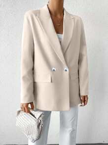 EURMUSE Lapel Neck Flap Detail Blazer - Beige - View 3
