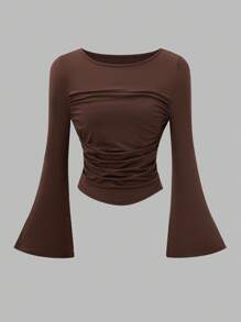 3pcs/Set Teen Girl Casual All-Match Versatile Daily Wear Tight Fitting Short Flare Sleeve Crop Top Chic Outfits For Autumn/Winter Fall