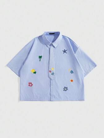 Street Life Herren Kurzarm Hemd mit Pflanzen- und Blume Muster