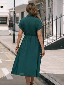 EMERY ROSE Batwing Sleeve Shirt Dress Without Belt Maxi Women Outfit - Dark Green - View 2