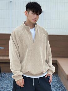 DAZY 杏色半拉链抓绒男士套头卫衣，秋冬季 - 杏色 - 查看 4