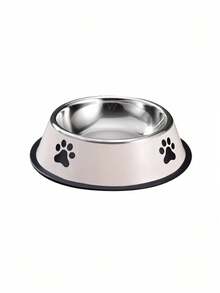 1PC大容量不锈钢宠物碗带爪印图案防滑耐用狗碗适用于中大型犬喂食饮水碗宠物用品狗配件宠物爱好者礼物 - 白色 - 查看 9