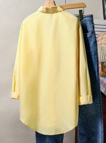 少女休闲条纹蝴蝶结刺绣衬衫 - 黃色 - 查看 2