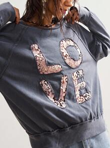 Bohemela 女士休闲纯色针织圆领短袖宽松运动衫爱心运动衫个性运动衫秋冬 - 灰色 - 查看 2