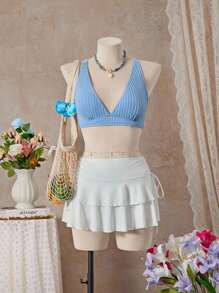 Bellisia Women's Solid Color Sexy Bikini Swimsuit Set, Summer Beach - Blue - View 2