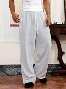 SWAVVY Men's Woven Casual Loose Straight Leg Solid Color Pants - Grey - View 5