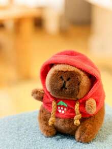 1 件红色连帽水豚毛绒玩具柔软填充动物带可拆卸衣服卡哇伊动物娃娃可爱收藏礼物适合青少年成人家居装饰卧室装饰 - 彩色 - 查看 7