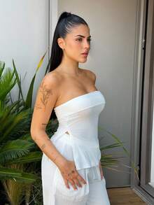 Lucia Bellido Y2K Subculture Women's Leopard Print Bandeau Cropped Top With Slit Hem Design