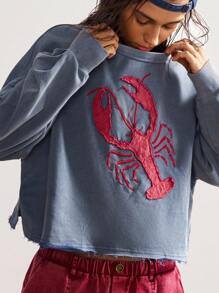 Bohemela Áo sweatshirt nữ dài tay cổ tròn, màu trơn, dáng rộng, chất liệu vải dệt kim, thích hợp mặc mùa thu/đông. - Màu xanh lam - Xem 8