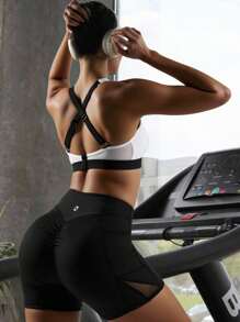 Innovista Luxuriöse Damen Sportsets in natürlichen Farbtönen mit Farbblöcken, raffiniertes Design, Trainingskleidung, atmungsaktiver aktiver Crop-Top-BH mit Leggings, Handytasche, zweiteiligeMetallicausführung für tägliches Yoga, Radfahren, HIIT, Büro bis Gericht, Brunch bis Fitnessstudio, Funktion Athleisure den ganzen Tag, dehnbar, Aktivkleidung für Herbst, Komfort, Bewegung, Mesh, atmungsaktiv, Ausschnitt, Cardio, Laufen, Cross-Fit, Outdoor-Übungen, gesund, utilitaristisch, chic, Riemendesign - Schwarz und Weiss - Übersicht 4