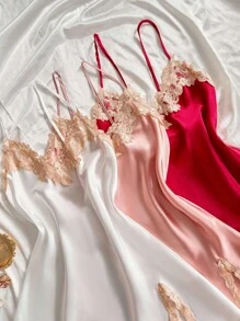 SilkySpell Bộ 3 váy ngủ khoét sâu gợi cảm cho nữ, chất liệu satin thanh lịch kết hợp nhiều màu sắc, ren thêu, phù hợp mặc trong mọi mùa như đồ ngủ hoặc đồ mặc ngoài - Nhiều màu - Xem 6