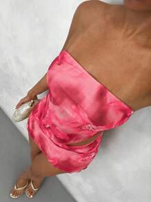 Glamine 花卉印花不对称下摆性感吊带背心上衣 + 花卉印花迷你裙，女士性感沙滩度假两件套 - 彩色 - 查看 3