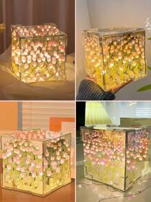 Teckwe 1 件手工 DIY 创意礼物，20 朵郁金香造型 DIY 迷你夜灯，3D 立体花卉氛围灯，优雅桌面装饰，可作夜灯使用，关灯后可作镜子使用，情人节送给女朋友的礼物 - 粉色 - 查看 3