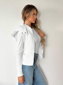 SHEIN ICON Áo khoác mùa đông ôm dáng có mũ, phối lông thú, khóa kéo, dành cho nữ. - trắng - Xem 4