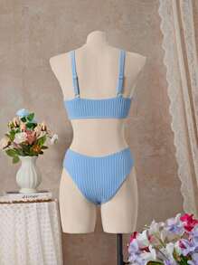 Bellisia Women's Solid Color Sexy Bikini Swimsuit Set, Summer Beach - Blue - View 7