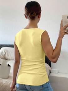 INAWLY 全新纹理露肩修身盖袖时尚女式衬衫 - 黃色 - 查看 2