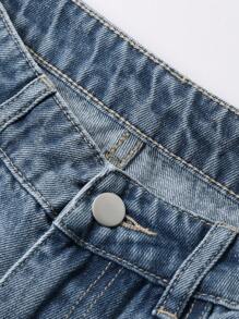 Livesso Jeans de mezclilla azul desgastados y lavados con puños para mujer