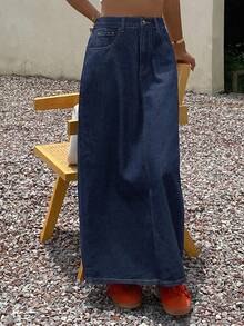 Livesso 女士高腰修身牛仔迷你裙，夏季 - 藍色 - 查看 5