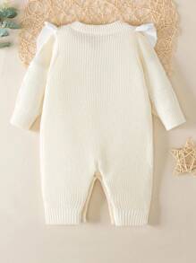 Souflis Souflis Baby Girl Checkerboard Pattern Ruffle Trim Cable Knit Romper