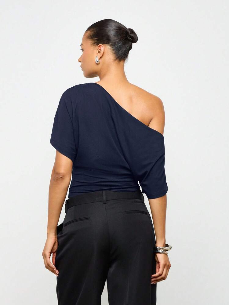 Off Shoulder Dolman Sleeve Fitted Crop Top