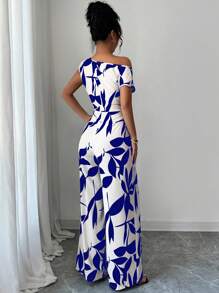 Elenzga Women's Elegant Holiday Slimming Printed Summer Romper - Blue - View 2