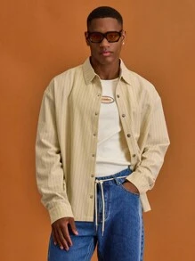 Musero Chemise à manches longues à rayures fines avec boutons pour hommes, idéale pour le printemps et l'été, parfaite pour les vacances - Multicolore - Voir 5