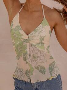 Aralina Women's Vacation Casual Floral Print Twist Back Halter Top - Multicolor - View 9